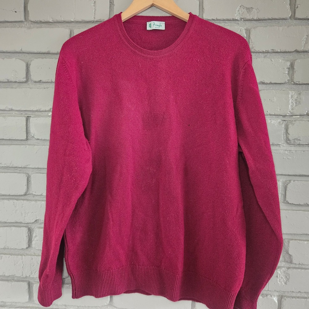 Pringle‎ Golf Mens XL Lambswool Sweater Burgundy Red Crewneck Made in Scotland